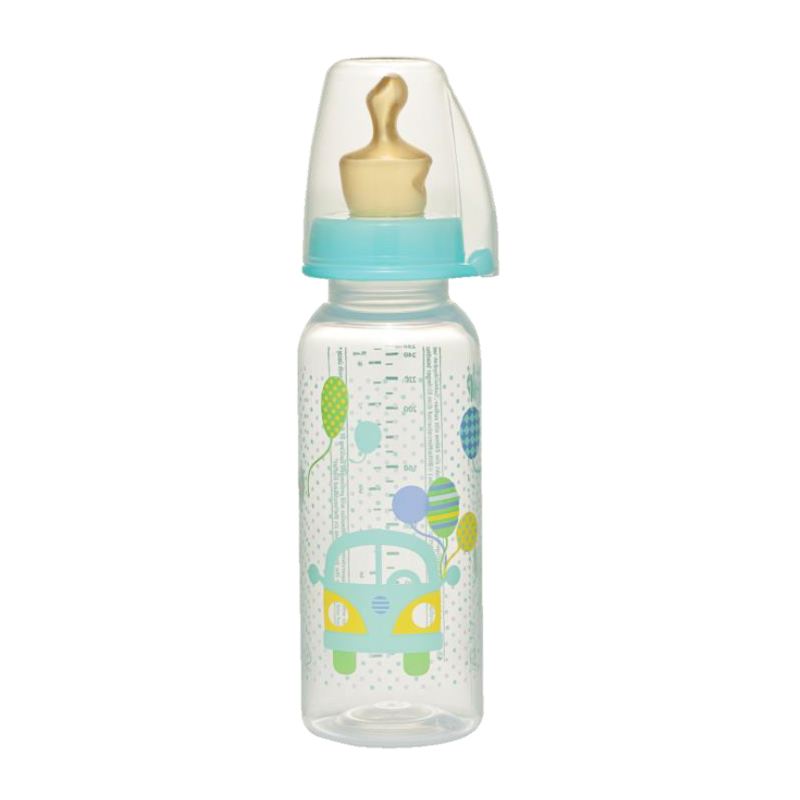 Bình sữa PP cổ thường Family 250 ml cho bé trai, núm ty chỉnh nha, chống sặc, bằng cao su, cỡ 2 (từ 6 tháng), lỗ M (dòng chảy vừa)