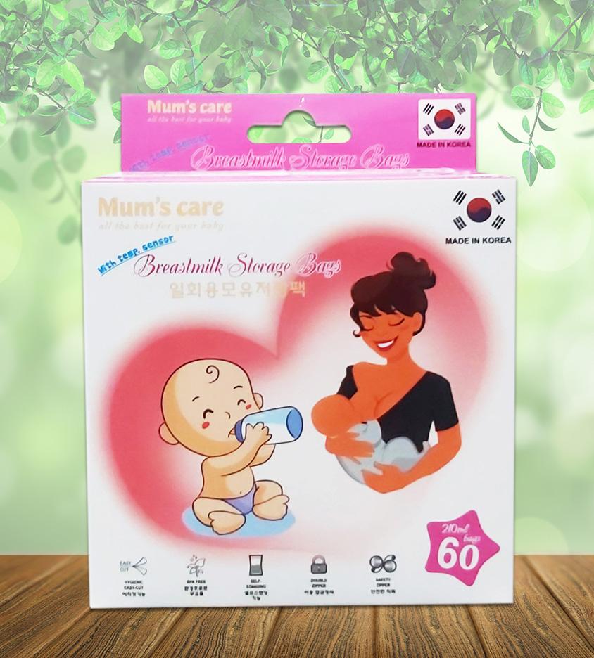 TÚI TRỮ SỮA CẢM ỨNG NHIỆT MUM'S CARE (HÀN QUỐC) 210ml KHÔNG CHỨA BPA - 60 TÚI/HỘP