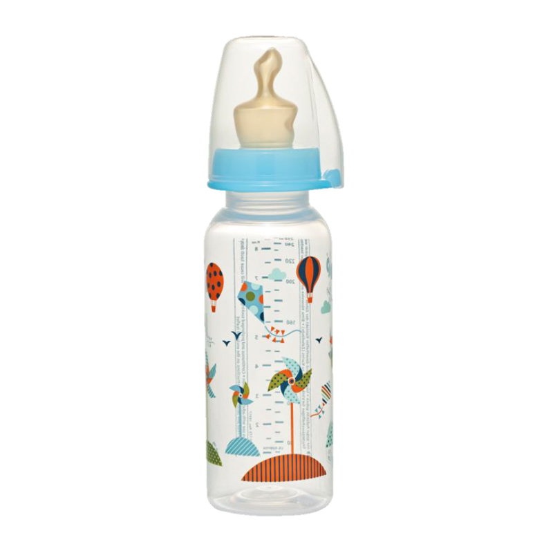 Bình sữa PP cổ thường Family 250 ml, núm ty chỉnh nha, chống sặc, bằng cao su, cỡ 1 (0-6 tháng), lỗ M (dòng chảy vừa)